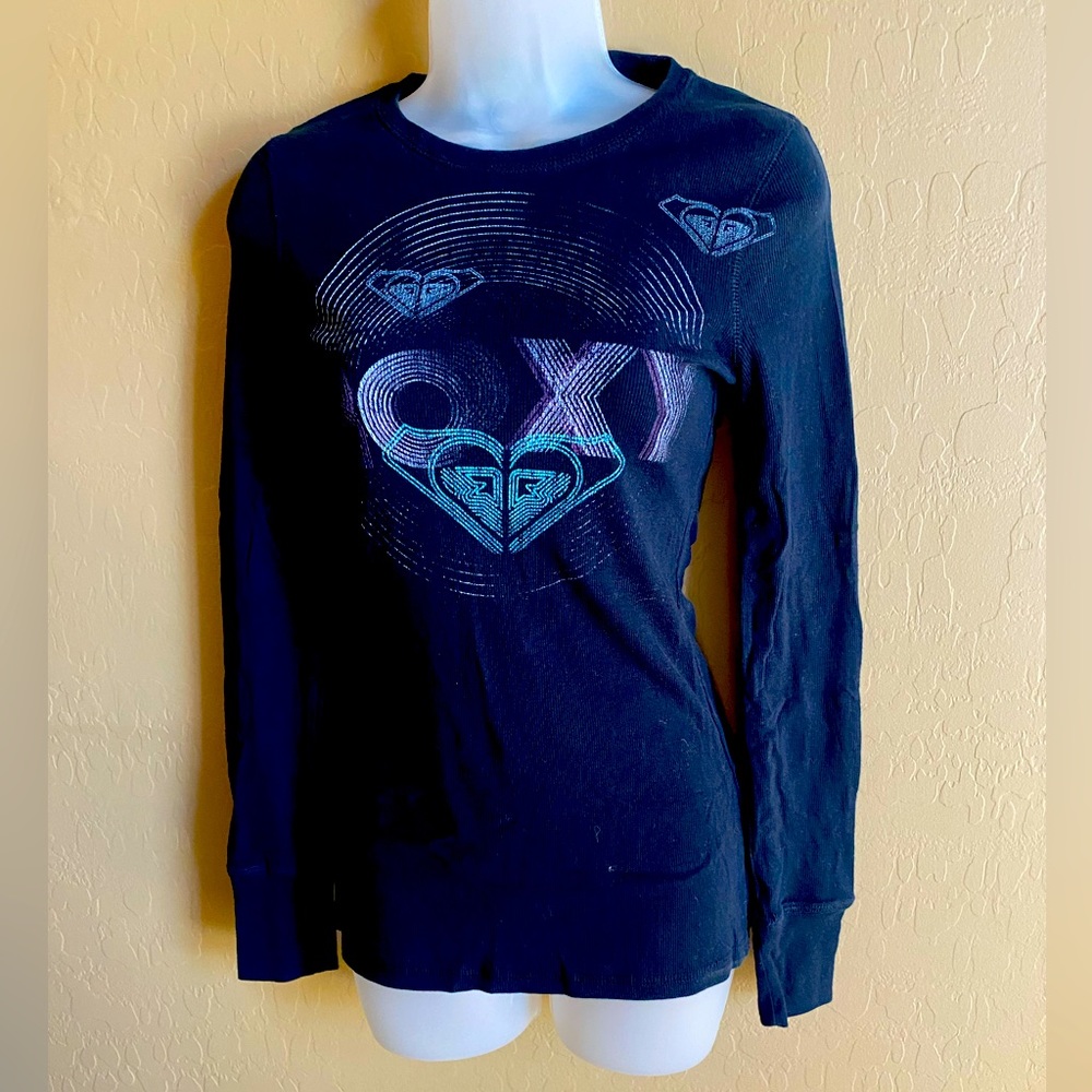 Roxy Jr Girls Large long sleeve knit top black, purple, teal Excellent condition